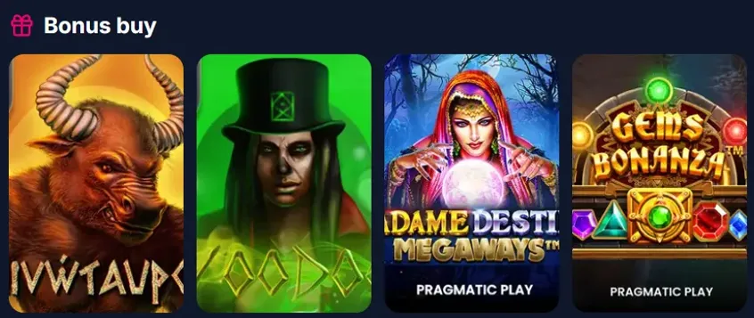 Lukkly'de Bonus Buy slotları: Minotauros, Voodoo, Madame Destiny Megaways ve Gems Bonanza